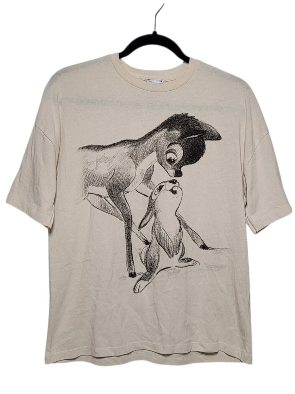 Zara Disney Bambi & Thumper Sketchbook Graphic Tee T-Shirt Cream Small Coquette